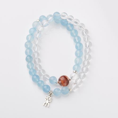 Pulseiras de pedras preciosas, Aquamarine, with Cristal branco, joias de moda & para mulher, comprimento Aprox 32 cm, vendido por PC