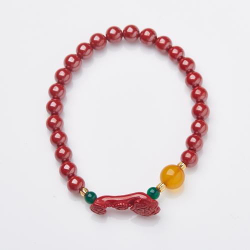 Fashion Bracelet Cinnabar, cinabre, avec agate verte & agate jaune, bijoux de mode & pour femme, Longueur:Environ 14-16 cm, Vendu par PC