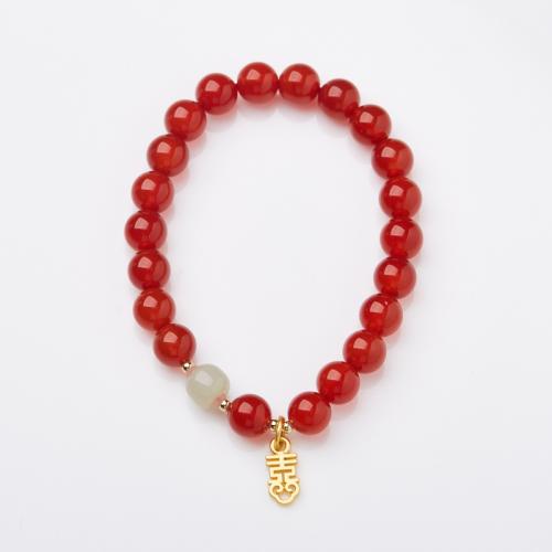 Pulseiras ágata vermelha, Ágata vermelha, with Hetian Jade, joias de moda & para mulher, comprimento Aprox 14-16 cm, vendido por PC