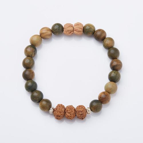 Wood Bracelets, Green Sandalwood, with Rudraksha, fashion jewelry & Unisex, Length:Approx 14-16 cm, Sold By PC