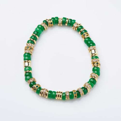 Gemstone Bracelets, Kosmochlor Jade, with Brass, handmade, fashion jewelry & for woman & with rhinestone, Length:Approx 14-16 cm, Sold By PC