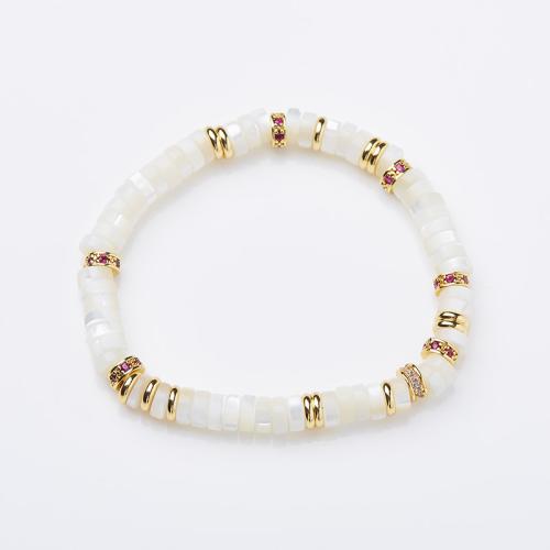 Shell Jewelry Bracelet, White Lip Shell, with Brass, handmade, fashion jewelry & for woman & with rhinestone, Length:Approx 14-16 cm, Sold By PC