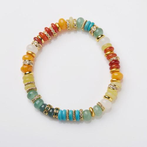 Gemstone Bracelets, Multi - gemstone, with Brass, handmade, fashion jewelry & for woman & with rhinestone, Length:Approx 14-16 cm, Sold By PC