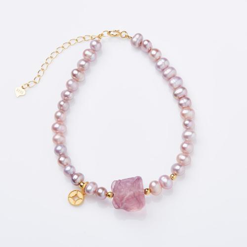 Gemstone Bracciali, perla in plastica, with fluorite, with 4cm extender chain, fatto a mano, gioielli di moda & unisex, Lunghezza Appross. 14 cm, Venduto da PC