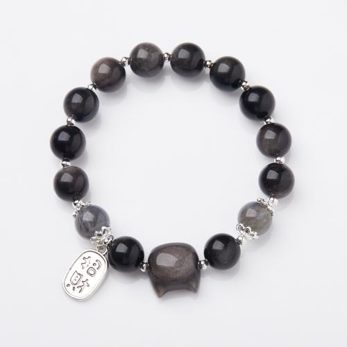 Pulseras de piedras preciosas, Plata+Obsidiana, hecho a mano, Joyería & para mujer, longitud:aproximado 14-16 cm, Vendido por UD