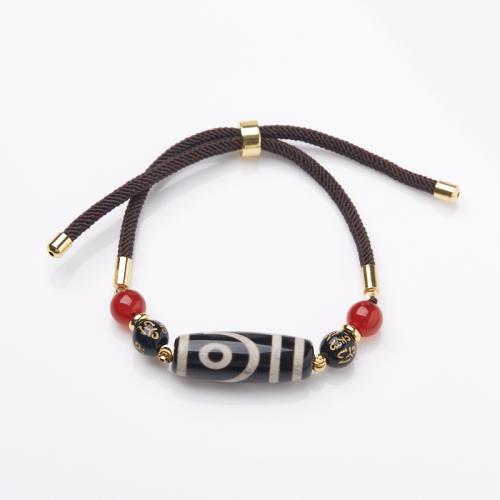 Agate Jewelry Bracelet, Tibetan Agate, with Cotton Cord & Brass, handmade, Length Adjustable & fashion jewelry & Unisex, Length:Approx 14-23 cm, Sold By PC