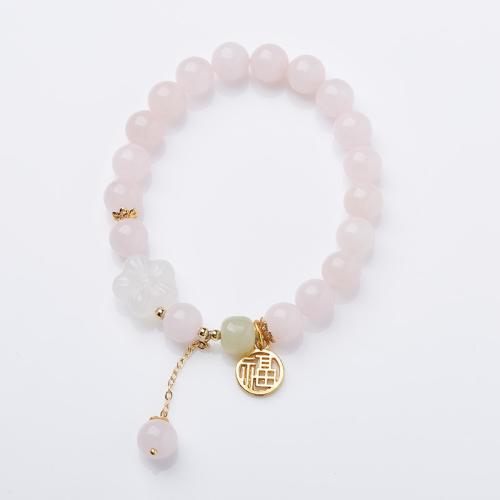 Quartz Bracelets, Rose Quartz, with White Agate, handmade, fashion jewelry & for woman, Length:Approx 14-16 cm, Sold By PC