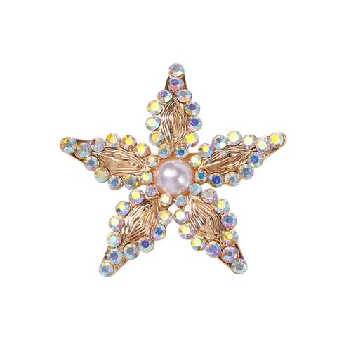 Zinc Alloy Brooches with Plastic Pearl Star fashion jewelry & Unisex & with rhinestone Sold By PC