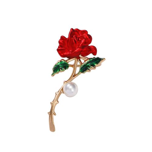 Tibetan Style Brooches, with Plastic Pearl, Rose, fashion jewelry & for woman & enamel, 55x26mm, Sold By PC