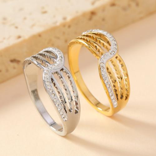 Rhinestone Stainless Steel Finger Ring, 304 Stainless Steel, with Rhinestone Clay Pave, fashion jewelry & Unisex & different size for choice, more colors for choice, Sold By PC