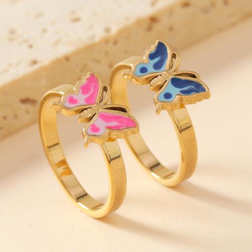 Enamel Stainless Steel Finger Ring, 304 Stainless Steel, Butterfly, different size for choice & for woman, more colors for choice, Sold By PC