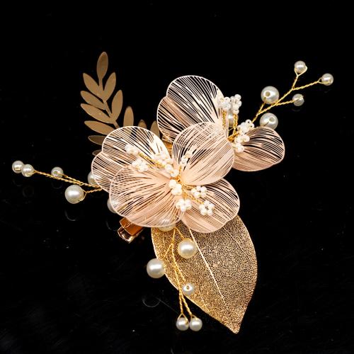 Alligator Hair Clip, Brass, with Plastic Pearl, fashion jewelry & for woman, more colors for choice, 110x90mm, Sold By PC