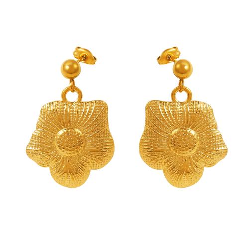 Boucle d'oreille Acier Titane, fleur, bijoux de mode & pour femme, doré, 32x21mm, Vendu par paire