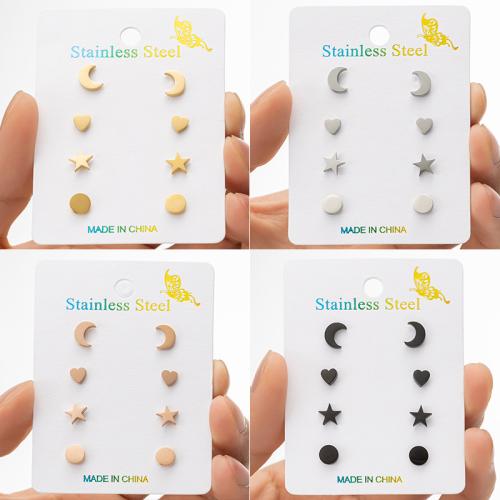 Stainless Steel Stud Earrings 304 Stainless Steel Vacuum Ion Plating fashion jewelry & for woman Sold By Set