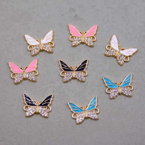 Animal Tibetan Style Connector, Butterfly, gold color plated, DIY & micro pave cubic zirconia & enamel & 1/1 loop, more colors for choice, nickel, lead & cadmium free, 19x15x2mm, Approx 100PCs/Bag, Sold By Bag