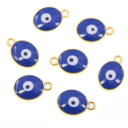 Colgantes ojo malvado, aleación de zinc, chapado en color dorado, Bricolaje & patrón de malvado de ojo & esmalte, azul real, libre de níquel, plomo & cadmio, 15x10x4mm, aproximado 100PCs/Bolsa, Vendido por Bolsa