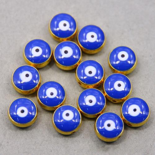 Zink legering Evil Eye Beads, Zinc Alloy, guldfarve belagt, du kan DIY & onde øje mønster & emalje, safir, nikkel, bly & cadmium fri, 10x8mm, Ca. 100pc'er/Bag, Solgt af Bag