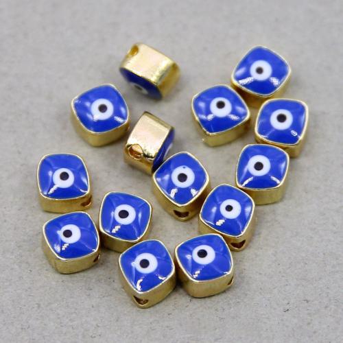 Tibetan Style Evil Eye Beads, gold color plated, DIY & evil eye pattern & enamel, sapphire, nickel, lead & cadmium free, 9x9x6mm, Approx 100PCs/Bag, Sold By Bag