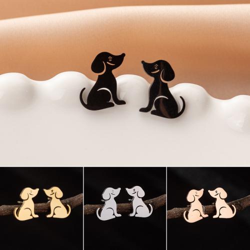 Stainless Steel Stud Earrings, 304 Stainless Steel, Dog, Vacuum Ion Plating, fashion jewelry & for woman, more colors for choice, 10x12mm, Sold By Pair