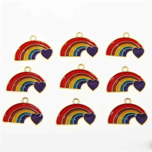 Tibetan Style Enamel Pendants, Rainbow, gold color plated, DIY, multi-colored, nickel, lead & cadmium free, 24x17x2mm, Approx 100PCs/Bag, Sold By Bag