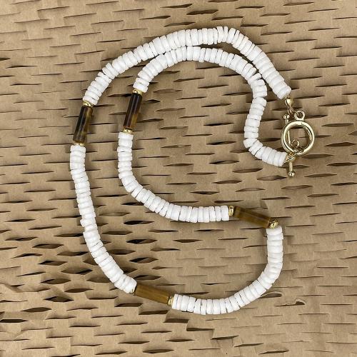 Collar de Nácar, Nácar Blanca, con Piedra natural & acero inoxidable 316, Estilo bohemio & unisexo, más colores para la opción, longitud:aproximado 45 cm, Vendido por UD