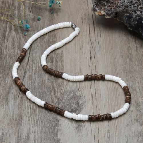 Collar de Nácar, Nácar Blanca, con Piedra natural & Coco, Estilo bohemio & unisexo, más colores para la opción, longitud:aproximado 45 cm, Vendido por UD