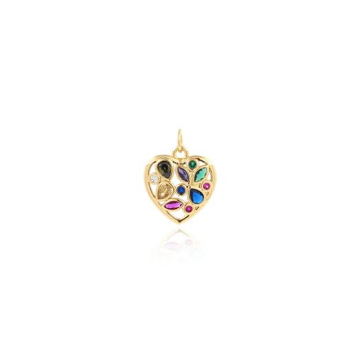 Cubique Pendentif en laiton zircon pavent, coeur, Placage de couleur d'or, DIY & pavé de micro zircon, protéger l'environnement, sans nickel, plomb et cadmium, 19x15.50x2.50mm, Vendu par PC