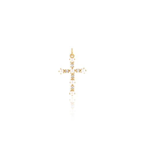 Cubic Zirconia Micro Pave Brass Pendant with Plastic Pearl Cross gold color plated DIY & micro pave cubic zirconia nickel lead & cadmium free Sold By PC