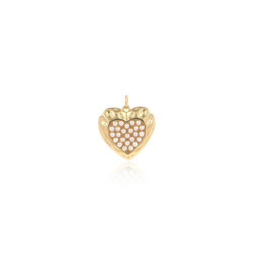 Pendentifs coeur en laiton, avec perle de plastique, Placage de couleur d'or, DIY, protéger l'environnement, sans nickel, plomb et cadmium, 22.20x20.40x3mm, Vendu par PC