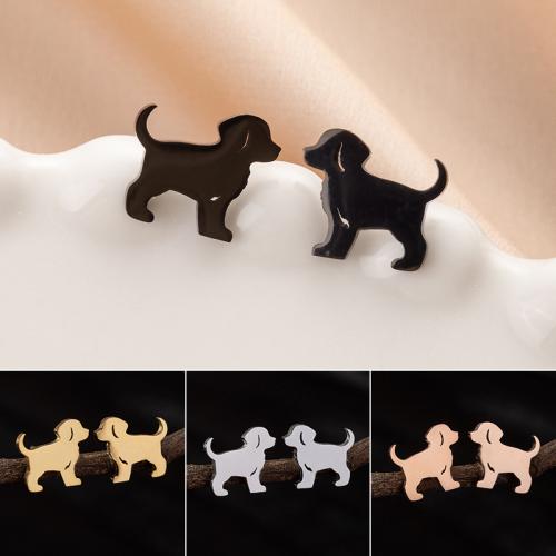 Stainless Steel Stud Earrings, 304 Stainless Steel, Dog, Vacuum Ion Plating, fashion jewelry & for woman, more colors for choice, 12mm, Sold By Pair