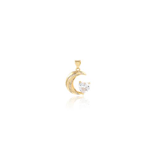 Cubique Pendentif en laiton zircon pavent, lune, Placage de couleur d'or, DIY & pavé de micro zircon, protéger l'environnement, sans nickel, plomb et cadmium, 24x17x4.50mm, Vendu par PC