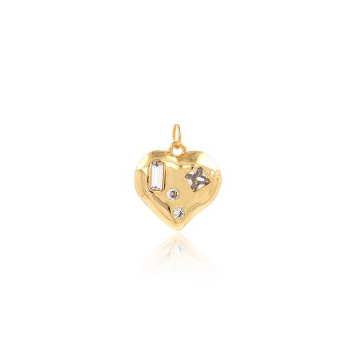 Cubic Zirconia Micro Pave Brass Pendant, Heart, gold color plated, DIY & micro pave cubic zirconia, nickel, lead & cadmium free, 19.80x17.20x3.40mm, Sold By PC