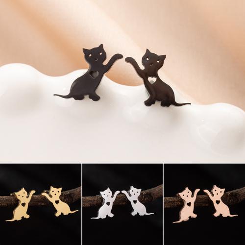 Stainless Steel Stud Earrings 304 Stainless Steel Cat Vacuum Ion Plating fashion jewelry & for woman Sold By Pair