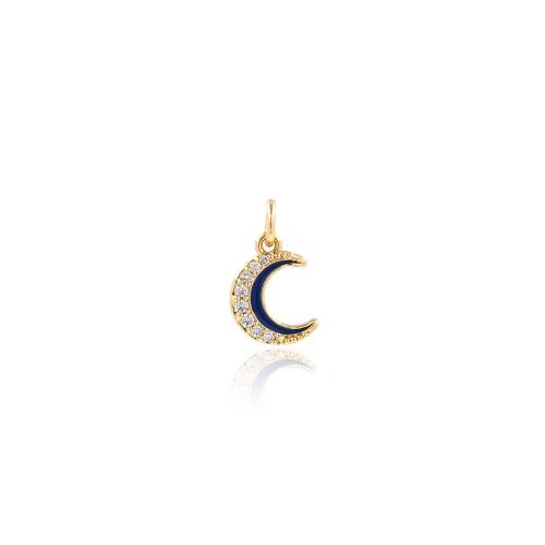 Cubic Zirconia Micro Pave Brass Pendant, Moon, gold color plated, DIY & micro pave cubic zirconia & enamel, nickel, lead & cadmium free, 14.50x8.70x1.70mm, Sold By PC