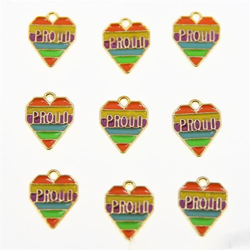 Colgantes de esmalte de la aleación del cinc, aleación de zinc, Corazón, chapado en color dorado, Bricolaje, multicolor, libre de níquel, plomo & cadmio, 16x13x2mm, aproximado 100PCs/Bolsa, Vendido por Bolsa