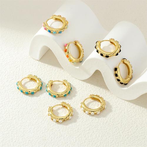 Brass Huggie Hoop Earring, Round, gold color plated, for woman & enamel, more colors for choice, nickel, lead & cadmium free, Sold By Pair