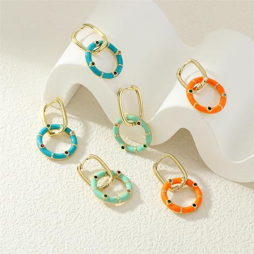 Boucles d'oreilles en laiton zircon cubique pavent, Placage de couleur d'or, pavé de micro zircon & pour femme & émail, plus de couleurs à choisir, protéger l'environnement, sans nickel, plomb et cadmium, Vendu par paire