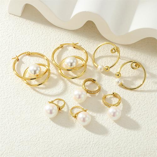 Cúbicos Circonia Pendiente Latón Micro pavimenta, metal, con Perlas plásticas, chapado en color dorado, diferentes estilos para la opción & micro arcilla de zirconia cúbica & para mujer, más colores para la opción, libre de níquel, plomo & cadmio, Vendido por Par