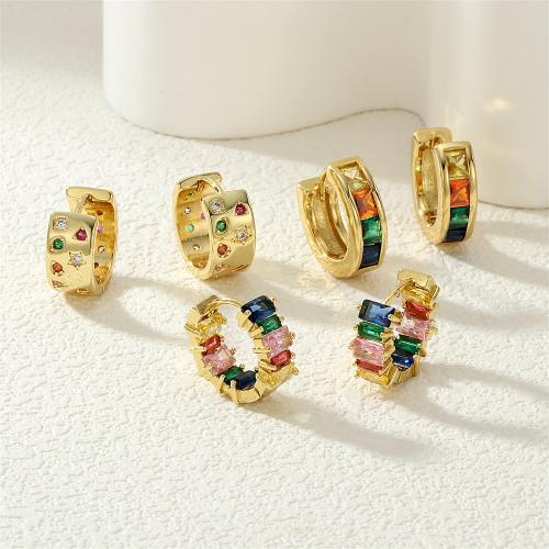 Cúbicos Circonia Pendiente Latón Micro pavimenta, metal, chapado en color dorado, diferentes estilos para la opción & micro arcilla de zirconia cúbica & para mujer, más colores para la opción, libre de níquel, plomo & cadmio, Vendido por Par