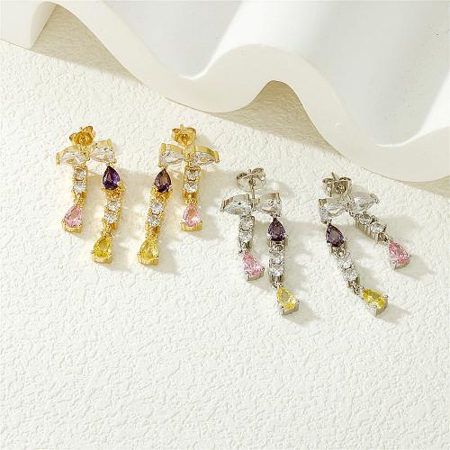 Boucles d'oreilles en laiton zircon cubique pavent, Placage, pavé de micro zircon & pour femme, plus de couleurs à choisir, protéger l'environnement, sans nickel, plomb et cadmium, Vendu par paire