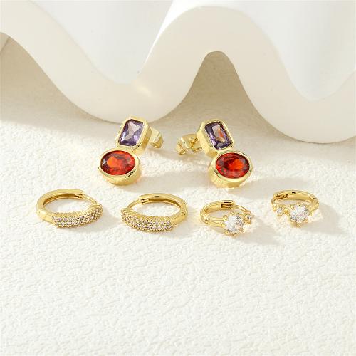 Cúbicos Circonia Pendiente Latón Micro pavimenta, metal, chapado en color dorado, diferentes estilos para la opción & micro arcilla de zirconia cúbica & para mujer, más colores para la opción, libre de níquel, plomo & cadmio, Vendido por Par