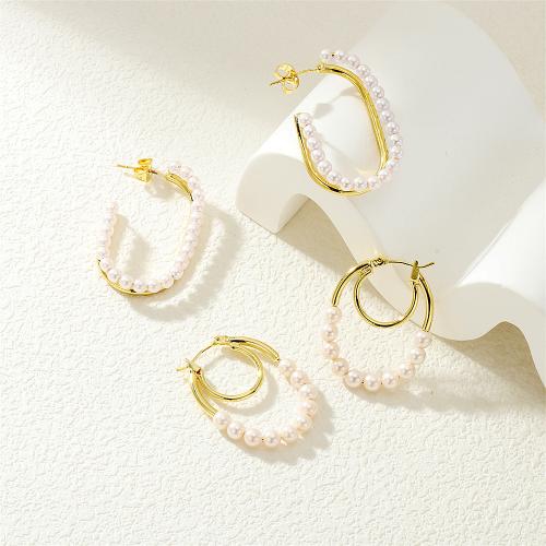 Brass Stud Earring with Plastic Pearl gold color plated & for woman nickel lead & cadmium free Sold By Pair