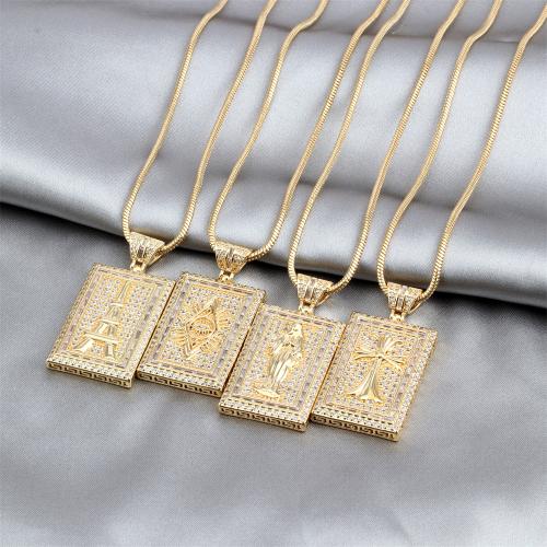 Zircônio cúbico Micro Pave colar de bronze, cobre, Retângulo, cromado de cor dourada, micro pavimento em zircônia cúbica & para mulher, Mais cores pare escolha, níquel, chumbo e cádmio livre, 36x24mm, comprimento 60 cm, vendido por PC