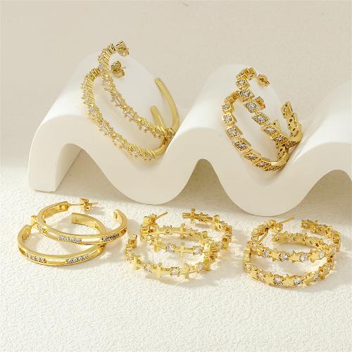 Cubic Zirconia Micro Pave Latão Brinco, cobre, banhado, Vario tipos a sua escolha & micro pavimento em zircônia cúbica & para mulher, Mais cores pare escolha, níquel, chumbo e cádmio livre, vendido por par