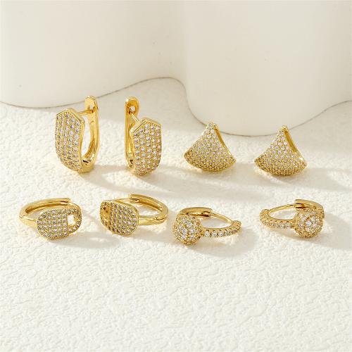 Cubic Zirconia Micro Pave Latão Brinco, cobre, cromado de cor dourada, Vario tipos a sua escolha & micro pavimento em zircônia cúbica & para mulher, Mais cores pare escolha, níquel, chumbo e cádmio livre, vendido por par