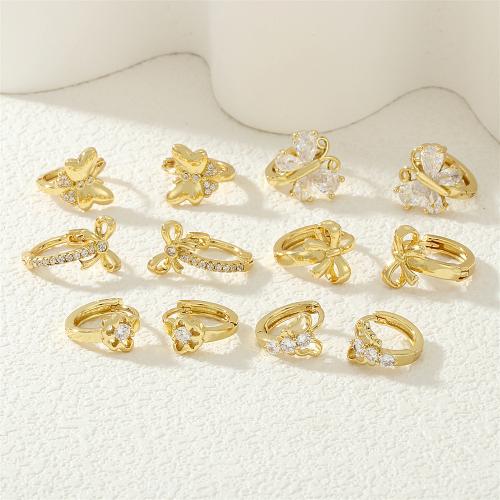 Boucles d'oreilles en laiton zircon cubique pavent, Placage de couleur d'or, styles différents pour le choix & pavé de micro zircon & pour femme, plus de couleurs à choisir, protéger l'environnement, sans nickel, plomb et cadmium, Vendu par paire