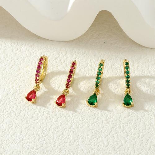 Boucles d'oreilles en laiton zircon cubique pavent, Placage de couleur d'or, pavé de micro zircon & pour femme, plus de couleurs à choisir, protéger l'environnement, sans nickel, plomb et cadmium, Vendu par paire