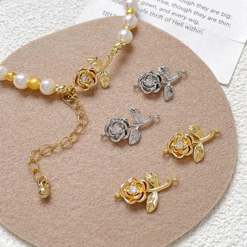 Brass Jewelry Connector Flower plated DIY & with rhinestone nickel lead & cadmium free Sold By PC