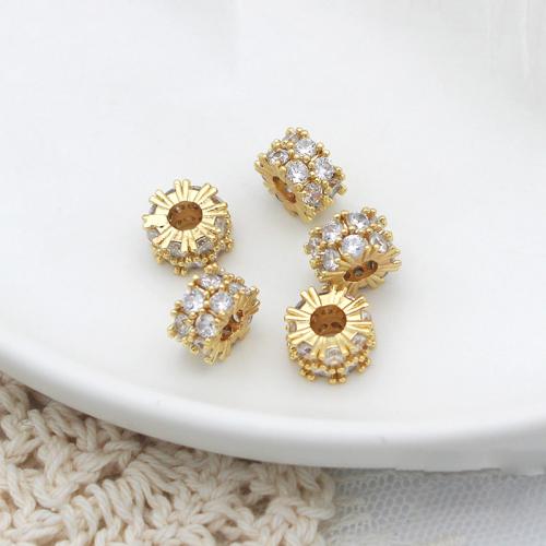 Brass Spacer Beads plated DIY & micro pave cubic zirconia golden Sold By PC