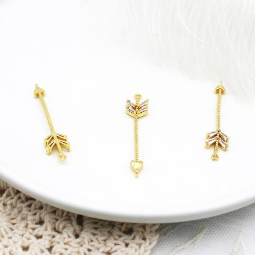 Cubic Zirconia Micro Pave Brass Connector, Arrow, plated, DIY & micro pave cubic zirconia, golden, Sold By PC